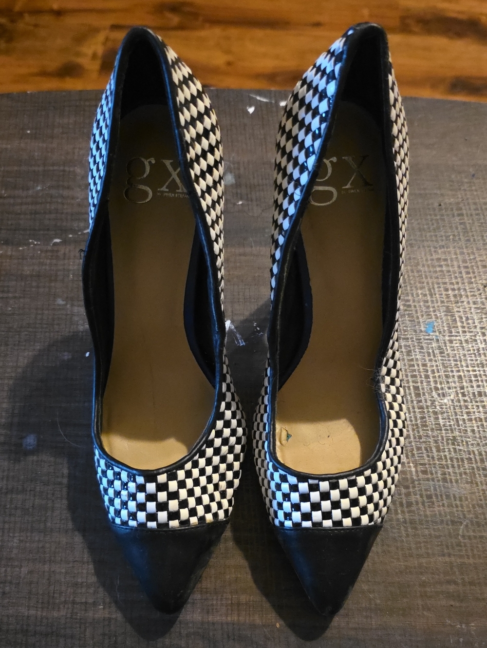 GX by Gwen Stefani Black & White Checkered Pointed Toe Pumps